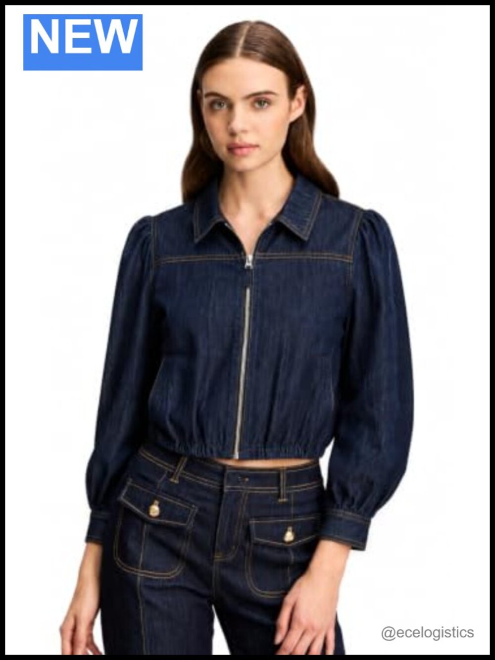 Cropped Bubble Jacket Long Sleeve Lantern Sleeve Zipper Fall Cotton Poly